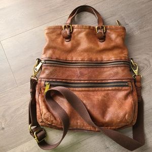 Fossil Explorer Leather Brown Foldover Crossbody